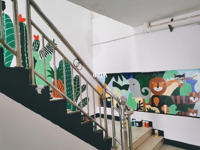 画室墙绘第一天,楼梯部分完成!_墙绘_文化_绘画