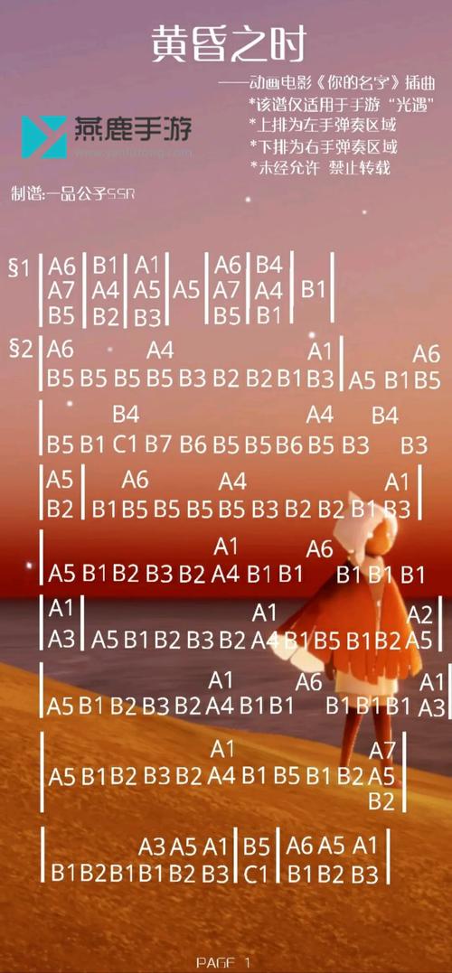 光遇黄昏之时乐谱分享    光遇《黄昏之时》是日本电影你的名字中的