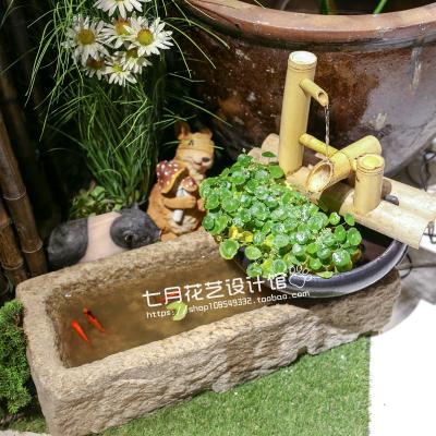 七月景观流水组合竹子水景石槽鱼缸石盆石缸店铺装修造景民间物