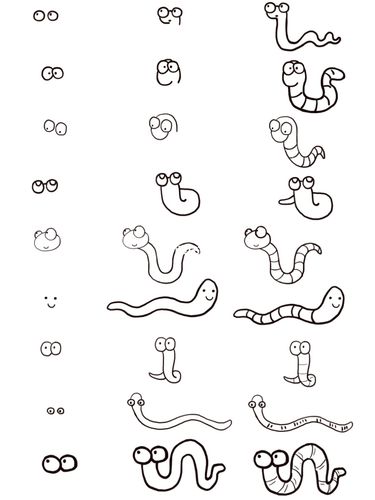 黑白简笔画—蚯蚓(earthwarm)_简笔画_绘画_画个简笔画_文化_绘画