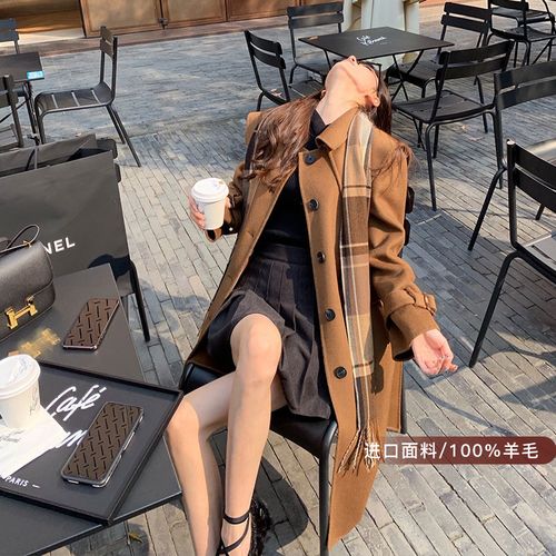 潘宁static 双面呢纯羊毛毛呢大衣女2020年新款秋冬长