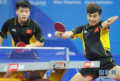 乒乓球男子双打决赛中,中国选手郝帅\闫安以4比3战胜队友樊振东\周雨