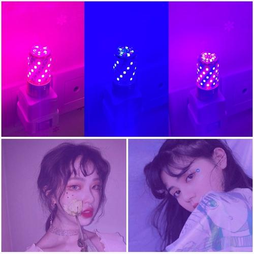 购客led插座紫光蓝光灯抖音主播拍照补光灯卧室网红床头浪漫氛围夜