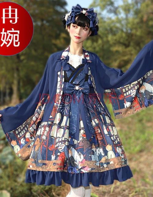 洛丽塔洋装花火祭原创日系和风ita日常连衣裙 天蓝色