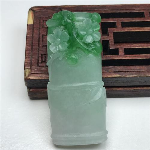 简安翡翠毛货冰紫飘绿山水牌翡翠吊坠缅甸a货立体精雕男女款玉佩