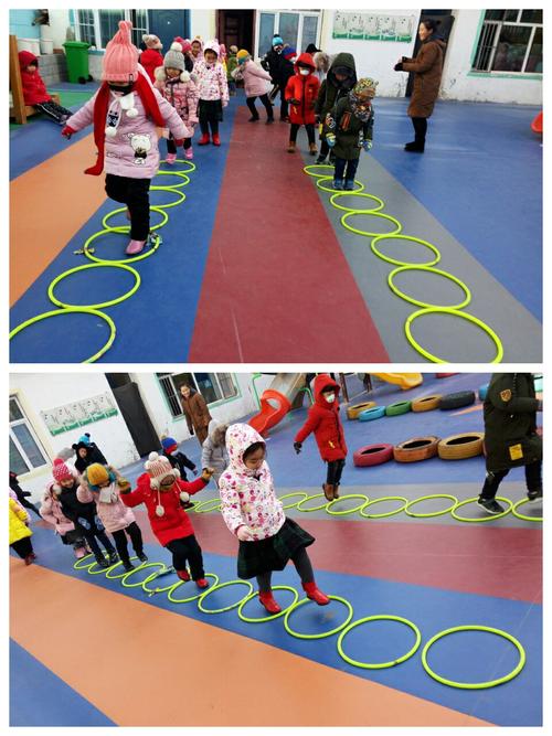 活动目标:锻炼孩子双脚跳,培养孩子动作协调,保持平衡能力.