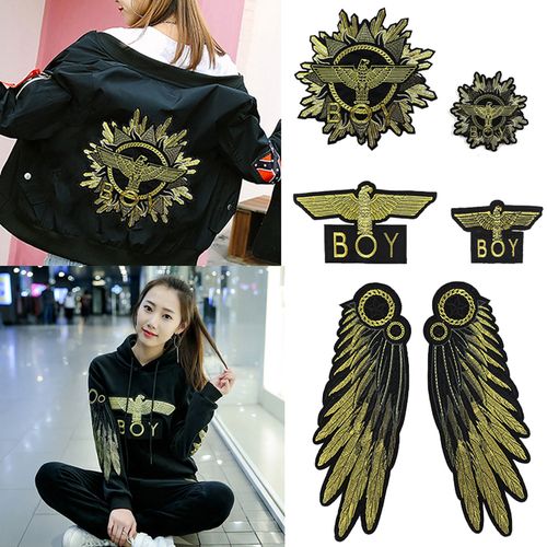 产品:时尚个性刺绣圆形金色老鹰布贴装饰衣服后背卫衣补丁配饰修补