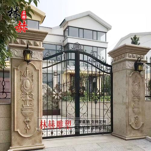 石雕门柱别墅庭院大理石柱子小区户外石柱大门门柱压顶石围墙柱头