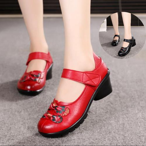 一折女鞋 妈妈鞋 中跟_秋季新款中老年人广场舞单鞋粗跟女鞋妈妈跳舞