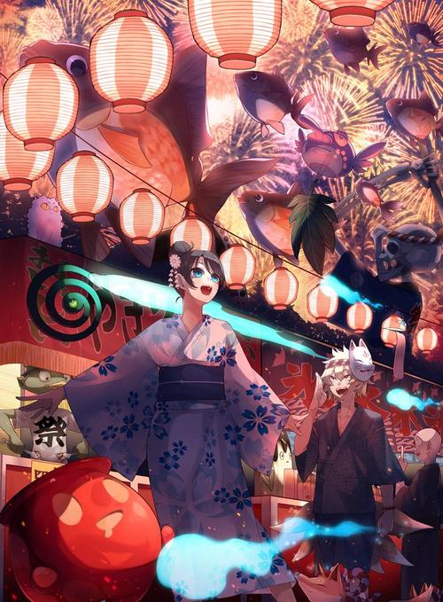 欢乐的日本夏日祭节日插画