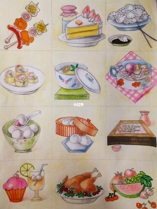 简笔画美食_简笔画_美食_彩铅_彩铅画_文化_绘画