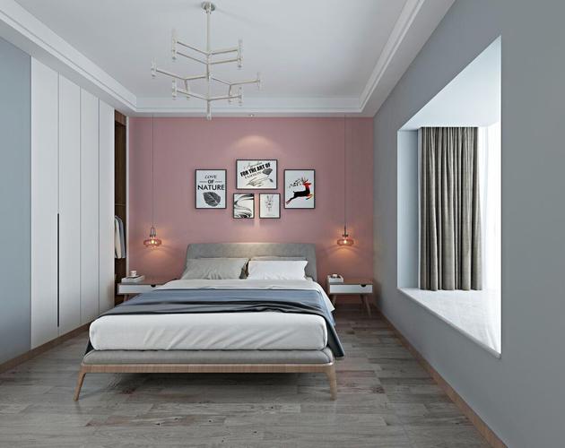 不占用床头柜的空间,做局部吊顶走眉线,射灯是为了配合软装的挂画会