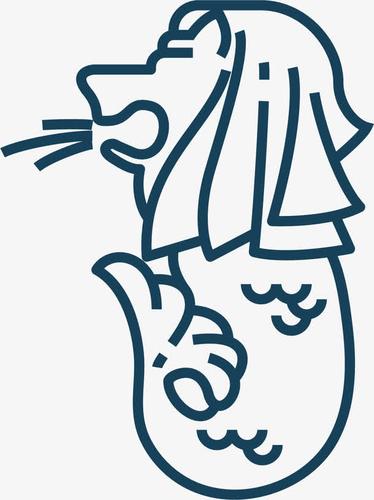 蓝色线条鱼尾狮