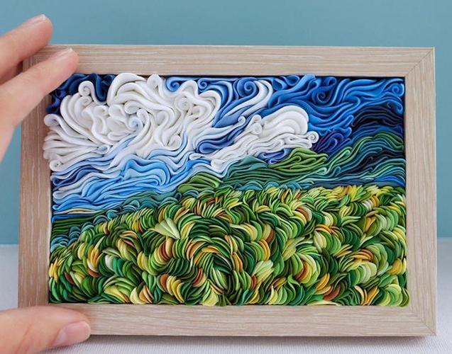 她将衍纸风格运用到软陶作品中,于是一组惊艳的风景画诞生了