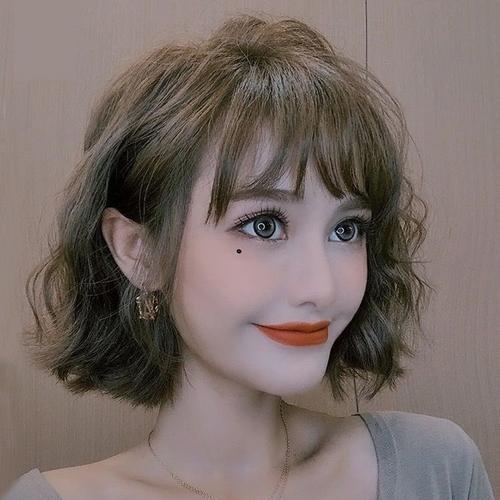 假发女全头逼真短卷发网红时尚减龄洛丽塔中长发学生圆脸整顶发套