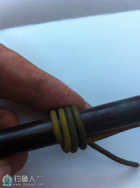 传统长竿皮筋固定环钓线的制作及手竿加固法