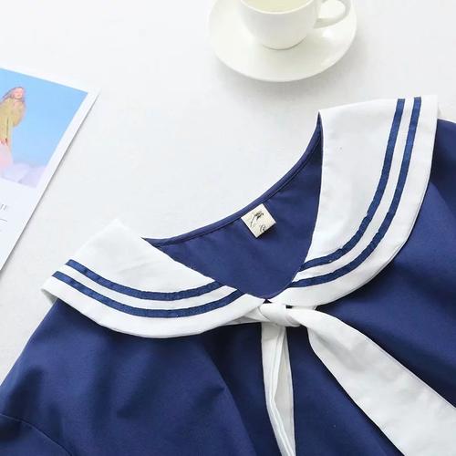 yq7730夏季新款韩版时尚学院风美少女领带海军领短袖衬衫女上衣