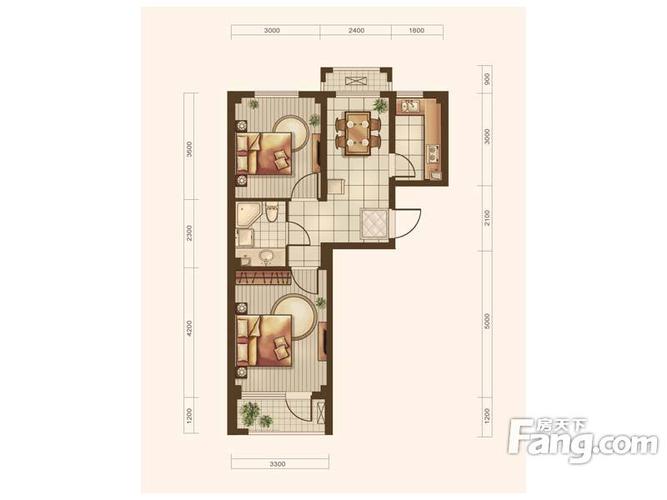 花溪镇2室1厅1卫|64.00m2户型图