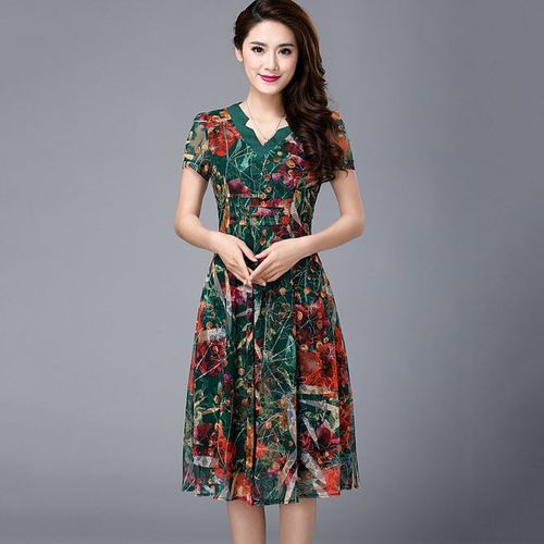 声雨竹旗舰店高端气质中年妈妈桑蚕丝水云间国际品牌ol女装连衣裙