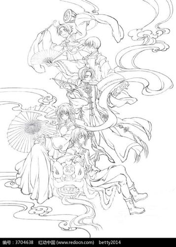 古典游戏宣传片人物线描素材