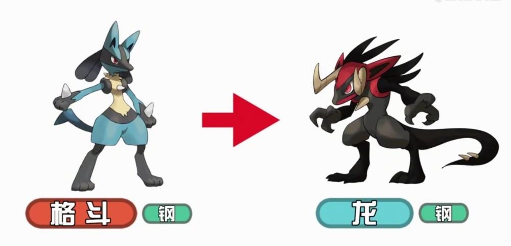 这只龙系路卡利欧与原来的路卡利欧在形态上相比,头部多出了一支角