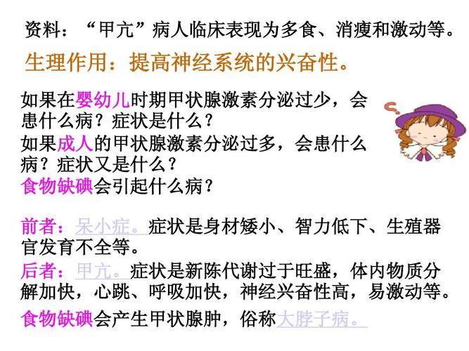 食物缺碘会产生甲状腺肿,俗称大脖子病.