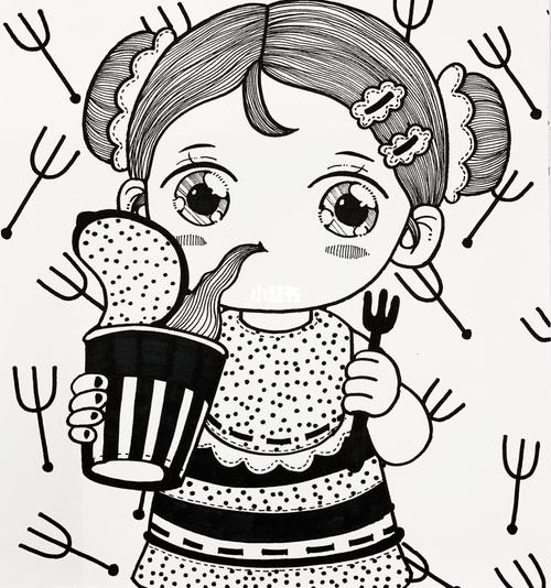 创意美术黑白线描卡通人物_卡通_美术_黑白线描_文化