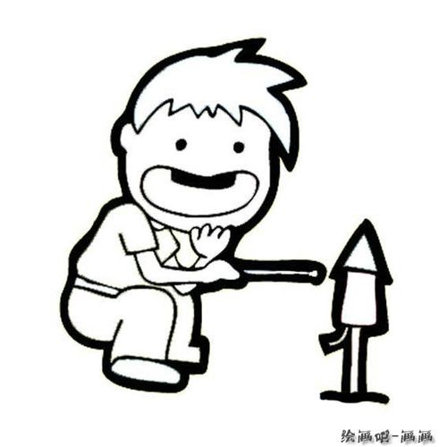 放烟花的小孩人物简笔画步骤图片大全
