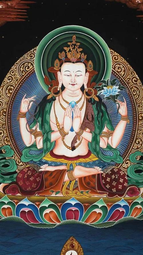 收藏级四臂观音菩萨唐卡