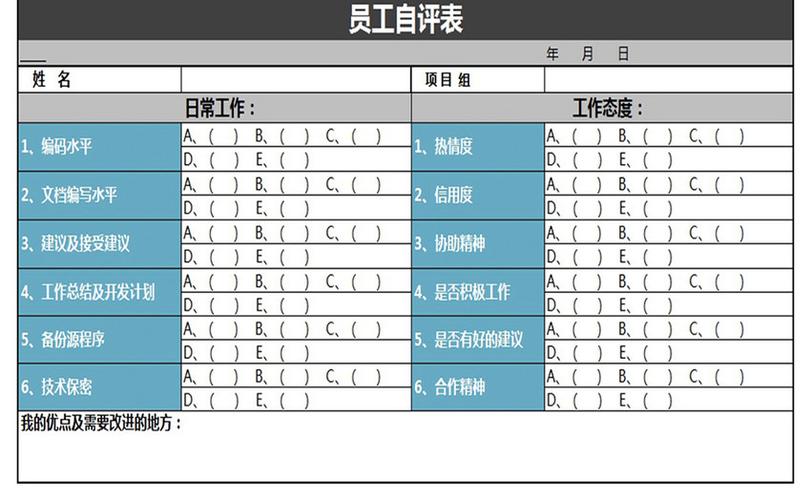 标题为          员工自评表excel模板,编号: 400140823,格式: xlsx
