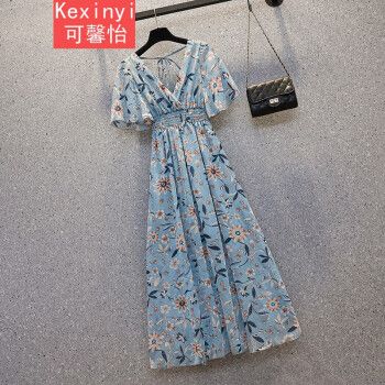 2021夏款女装流行图片,2021女士最新搭配穿法 可馨怡 大码女装夏款2021年夏季新款微胖妹妹夏装雪纺长裙显瘦遮肚