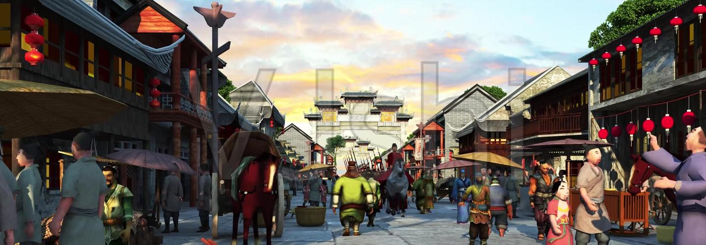 古代市集小桥流水画面素材