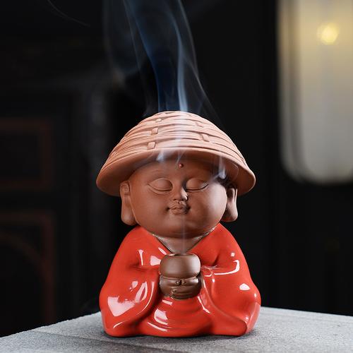 香炉家用紫砂小和尚熏香盘香香盘禅意沉香香檀摆件