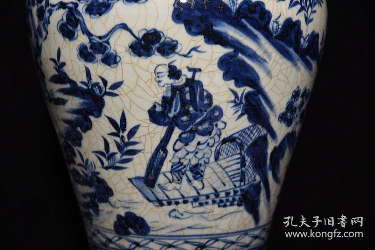 元青花萧何月下追韩信纹开片梅瓶43x26厘米