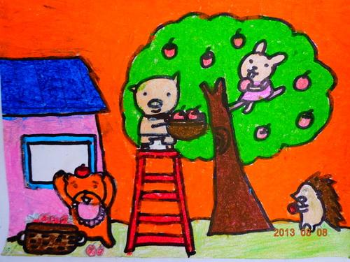 《摘果子》/少儿绘画作品/儿童画/网络美术馆_中国