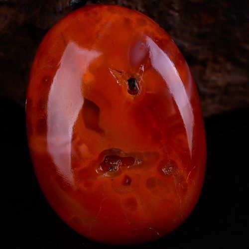 (重量含配绳)32.56g 玫瑰红南红玛瑙一往情深吊坠