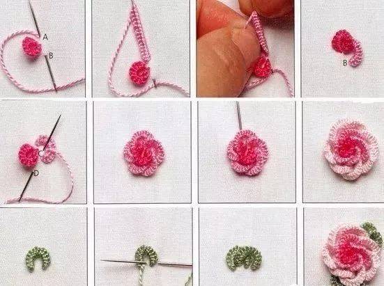 只需几分钟就学会了花和叶子的针法刺绣,绣起来简直要