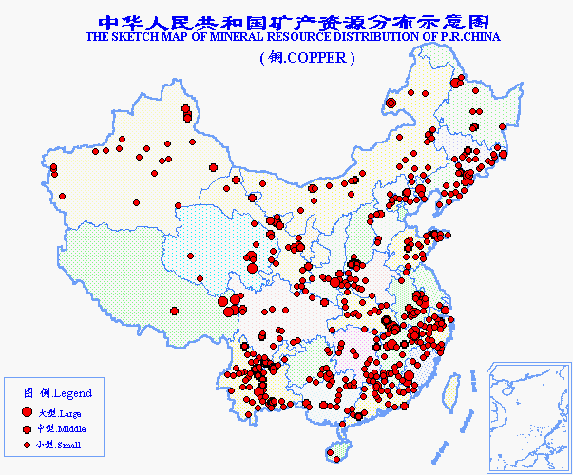 中国铜矿分布示意图及资源情况