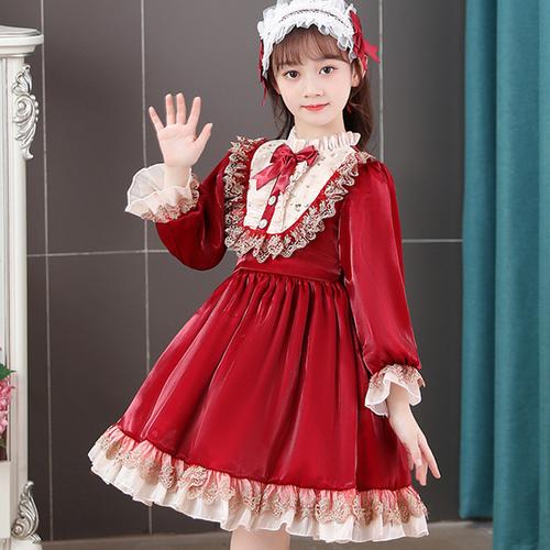 洛丽塔秋装女童连衣裙红色迪士尼服装万圣节小女孩lolita公主裙子