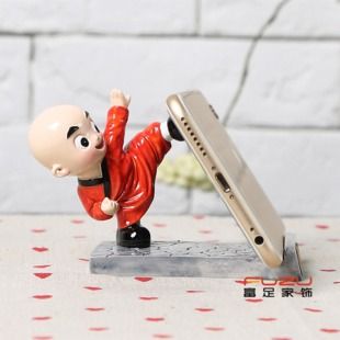 卡通少林功夫小和尚可爱手机座 懒人手机托架 通用版创意手机支架