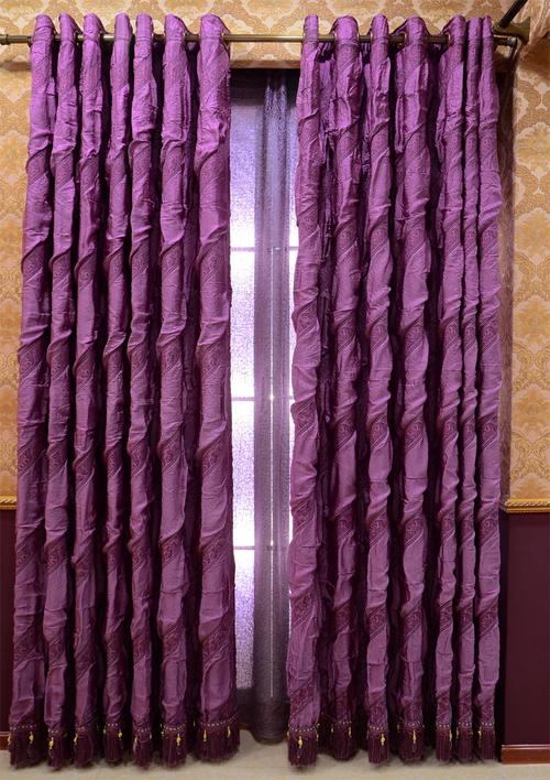 【墨美居】简约现代韩式深紫色压绉泡泡窗帘鸟巢窗纱客厅卧室专用