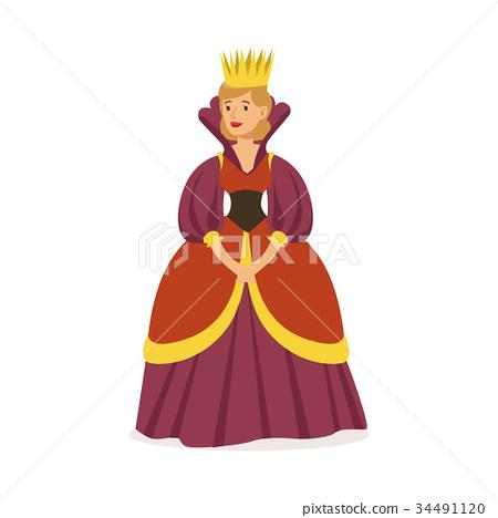 插图素材: majestic queen in purple dress and gold crown