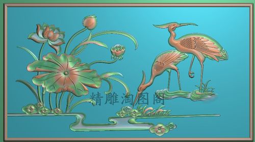 新款精雕荷花背板灰度浮雕花鸟挡板莲花仙鹤设计素材