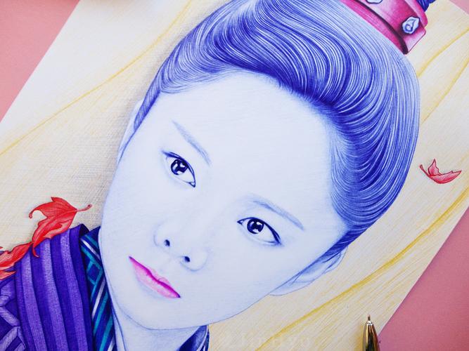 圆珠笔手绘《锦衣之下》谭松韵|纯艺术|绘画|陈晓jin