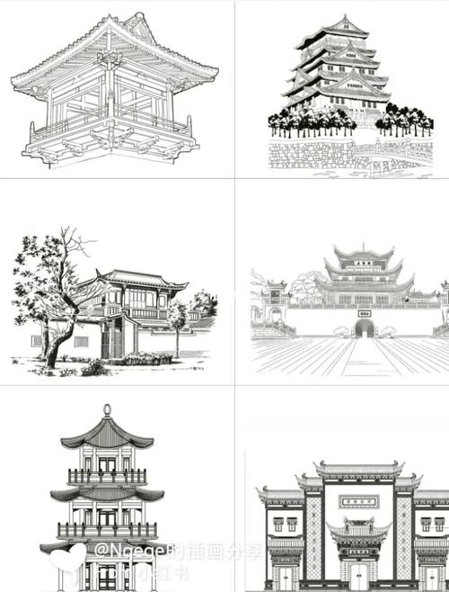 古代建筑线稿笔刷_建筑_笔刷_线稿_插画_人文_绘画