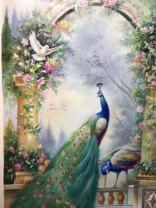 100-160cm 精品油画 孔雀