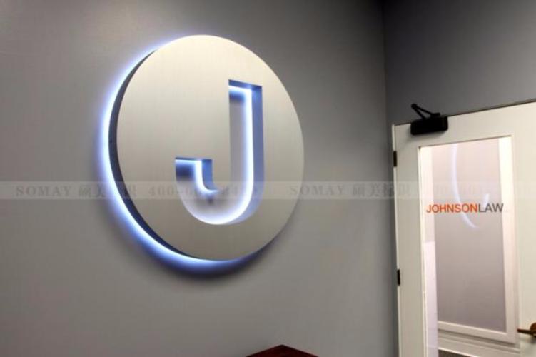 圆形发光灯箱定制形象墙标识 不锈钢背发光logo led发光字制作