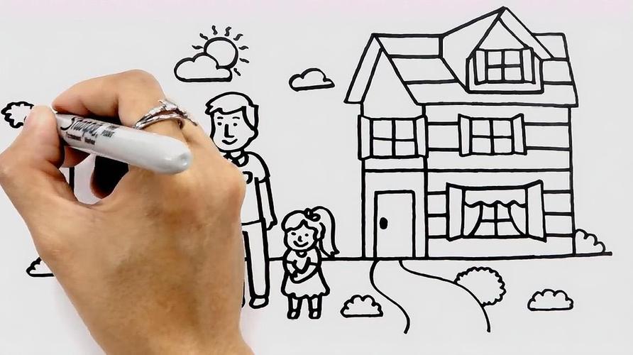 幸福家庭版简笔画,赶快涂上美丽的色彩吧!