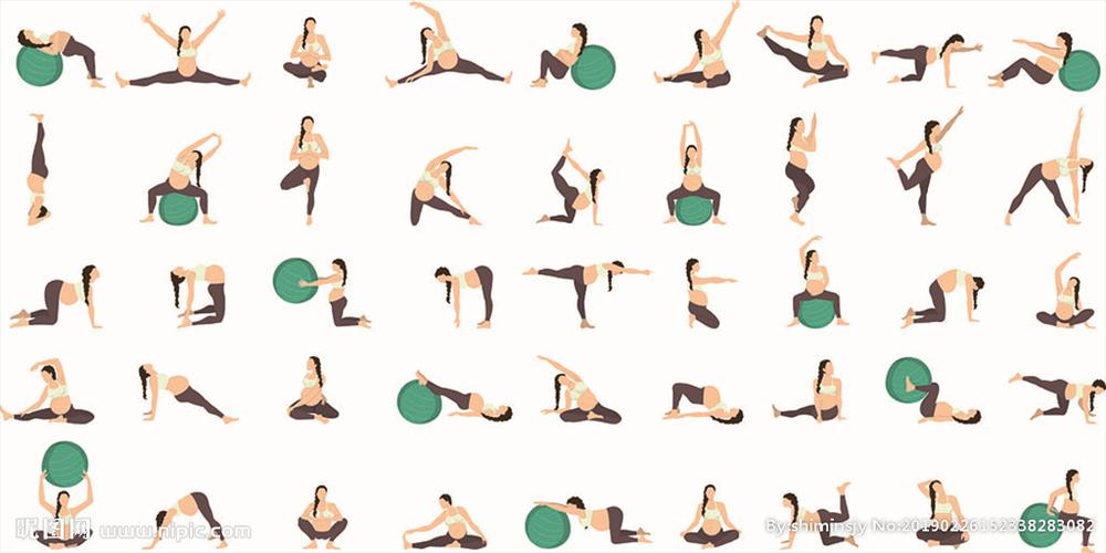孕妇瑜伽体操设计插画图片