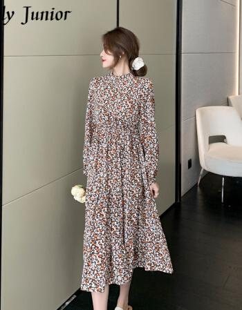 amlyjunior欧洲站轻奢潮牌の2021年秋装新款长袖碎花连衣裙女法式复古